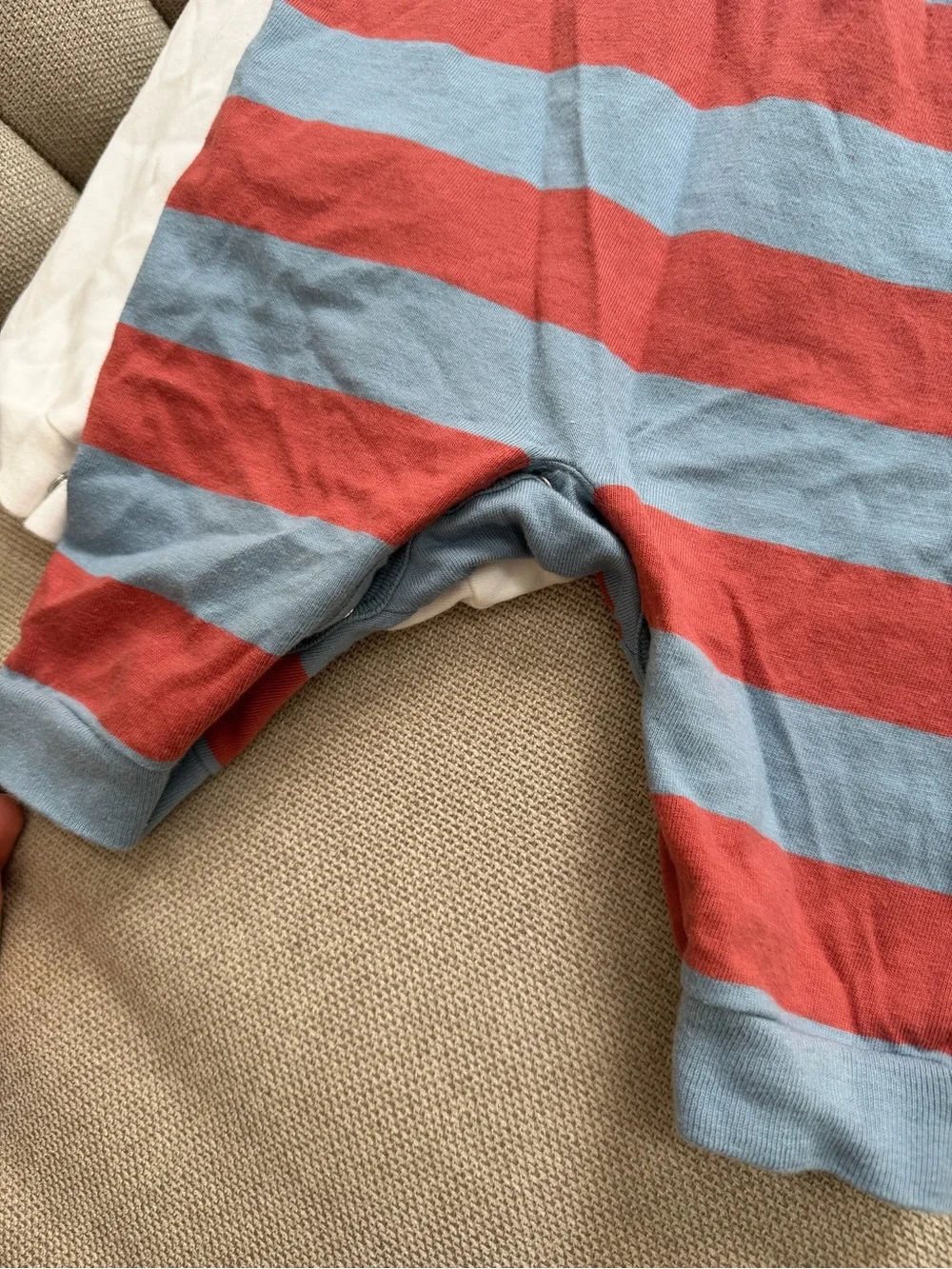 Ralph Lauren White Polo One-Piece & Red/Blue Striped Polo Overall Set 6 Months